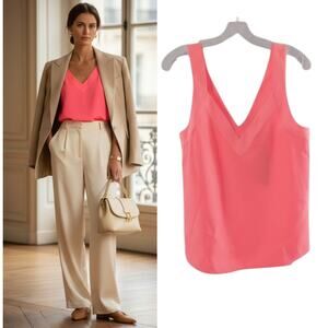 Banana Republic Monogram Orange V-Neck Slit Side Tank Top Size M NWT